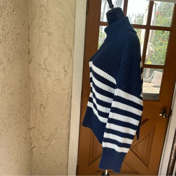 Madewell Striped Knit Navy and White Size XL Turtleneck Chunky Sweater - Picture 7 of 12